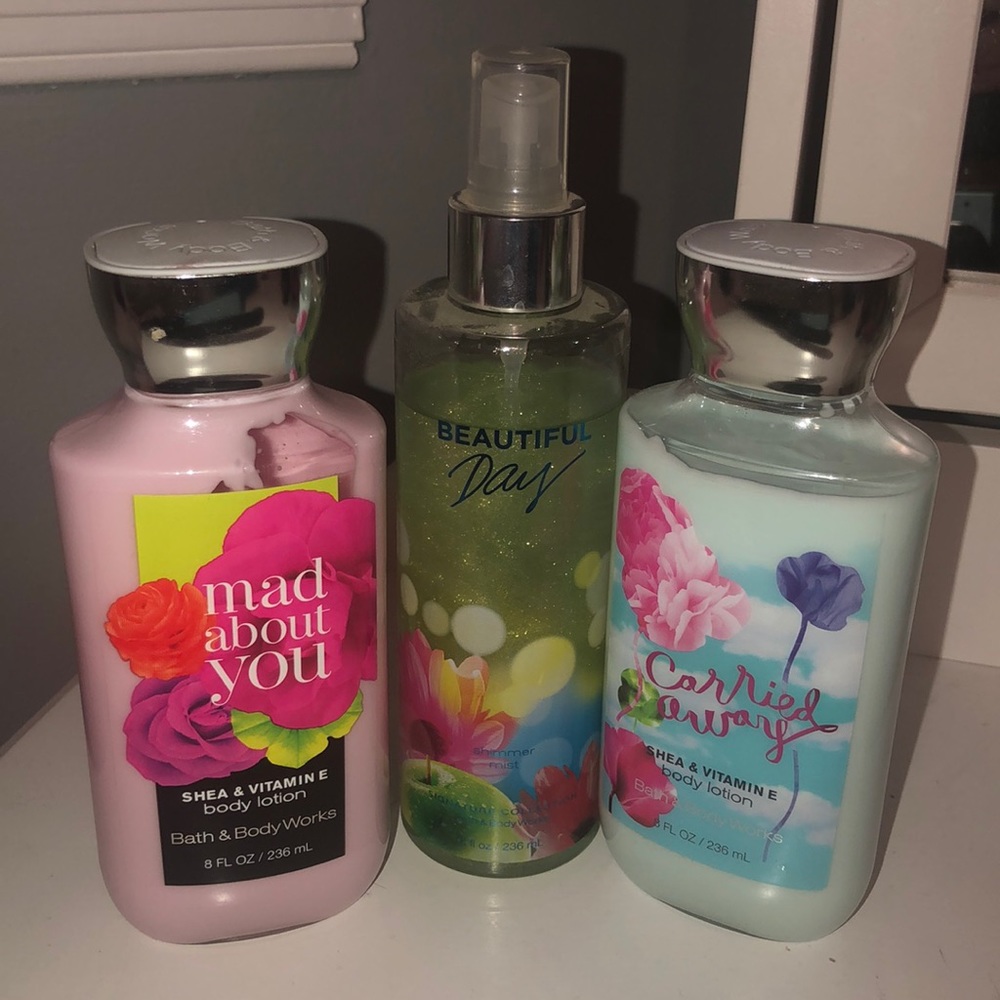 Bath and Body Works shimmer spray and lotions